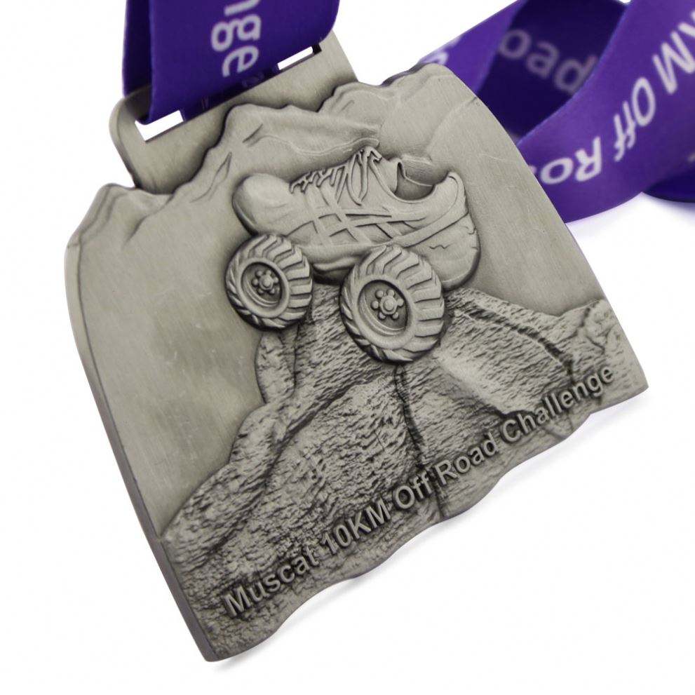 10km Trail Running Challenge Medal: Antique Silver 3D Relief Trail Running Race Commemorative Badge