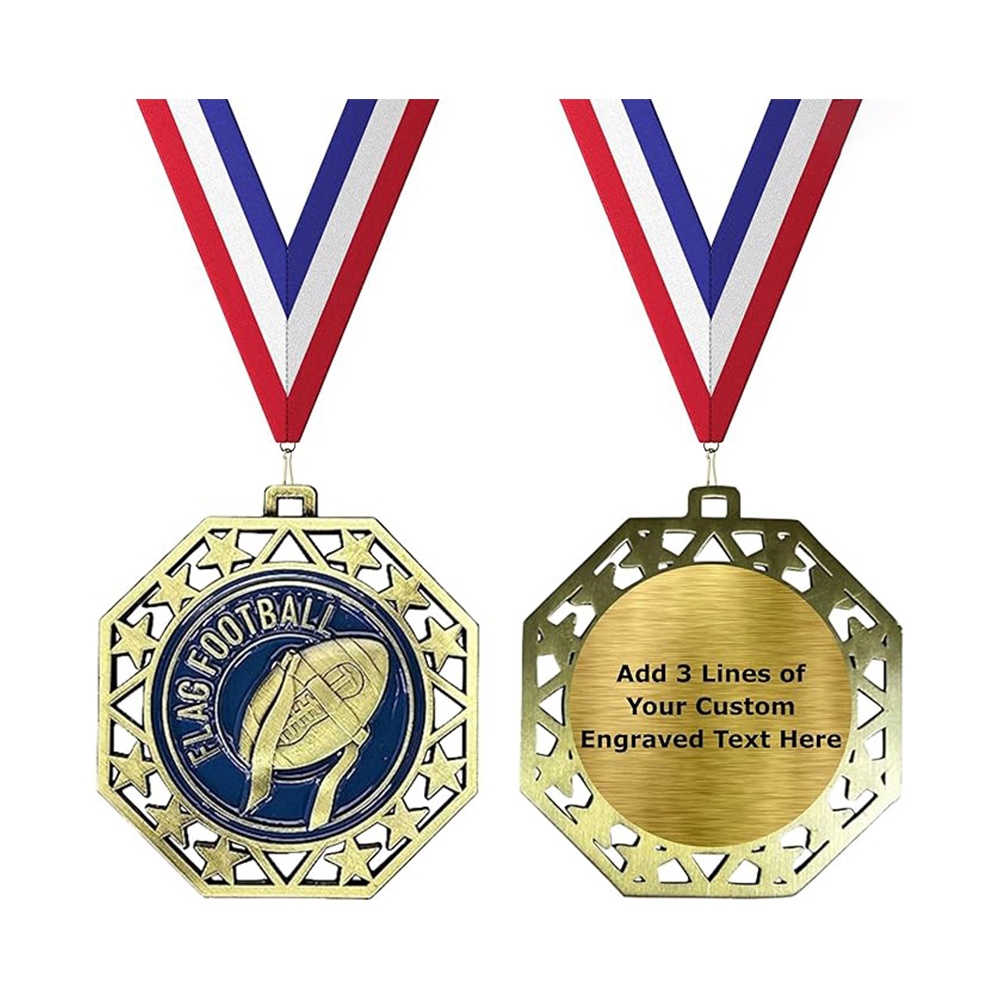 American football medal, octagonal openwork star pattern, bronze double-sided commemorative badge