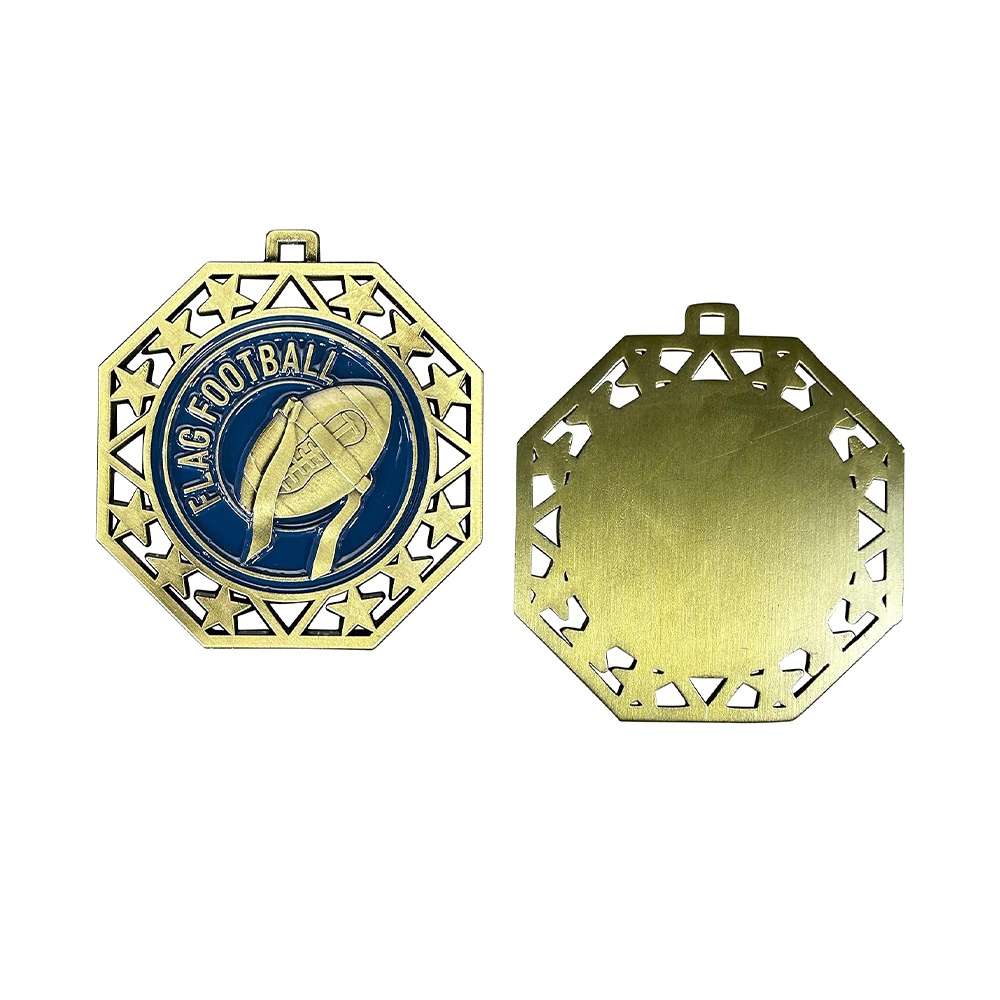 American football medal, octagonal openwork star pattern, bronze double-sided commemorative badge