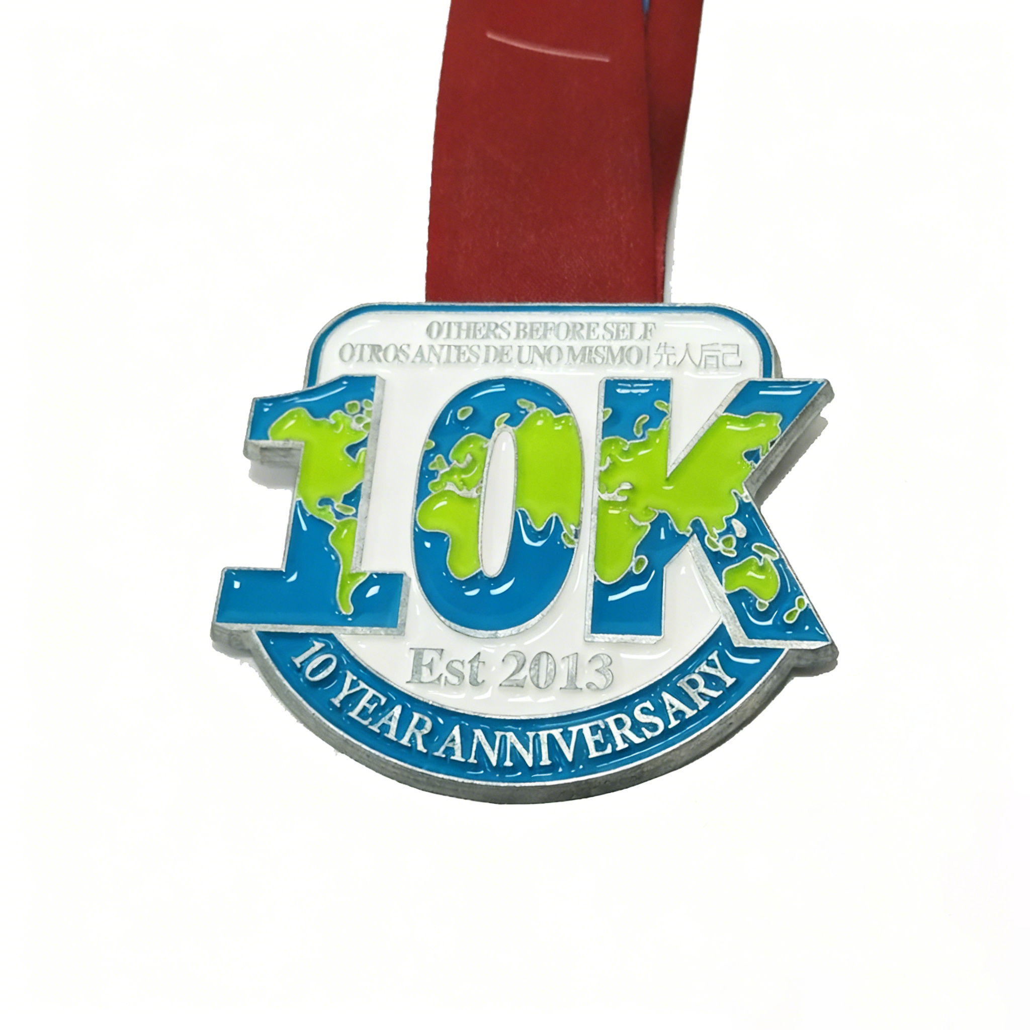 Marathon medal - Retro silver background with yellow and red embossed design