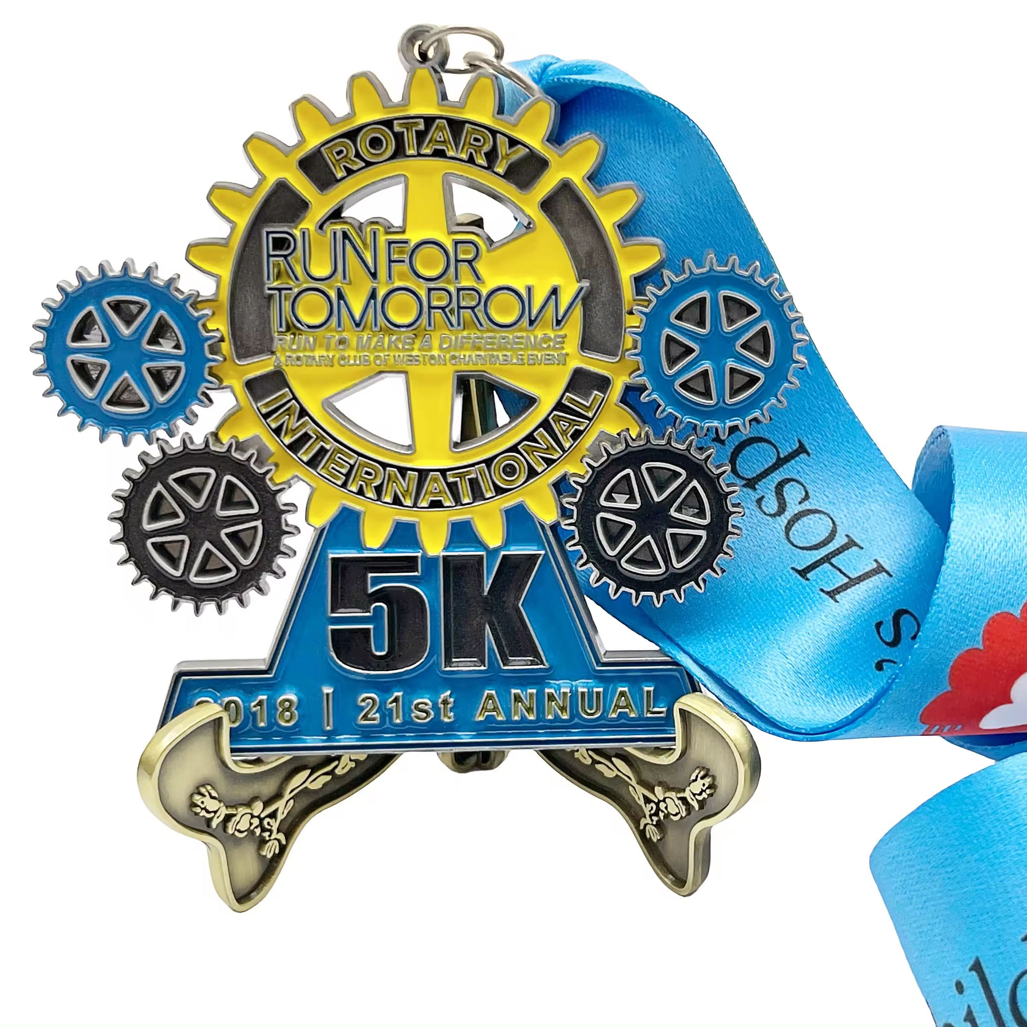 Marathon medal - Retro silver background with yellow and red embossed design