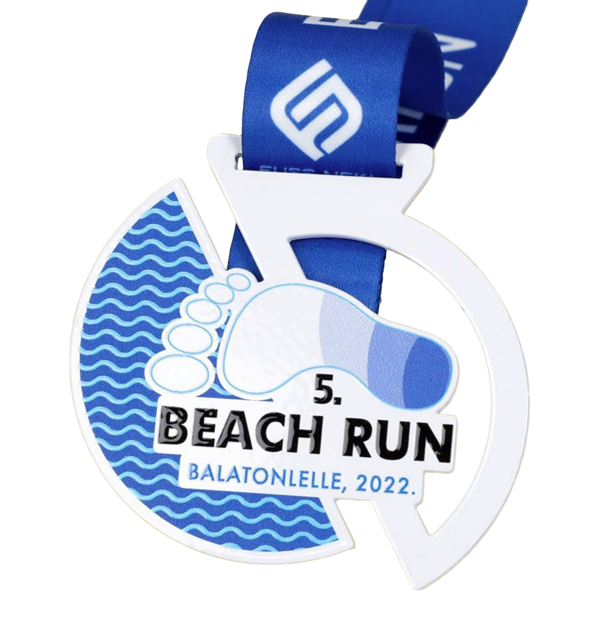 Marathon medal - Retro silver background with yellow and red embossed design