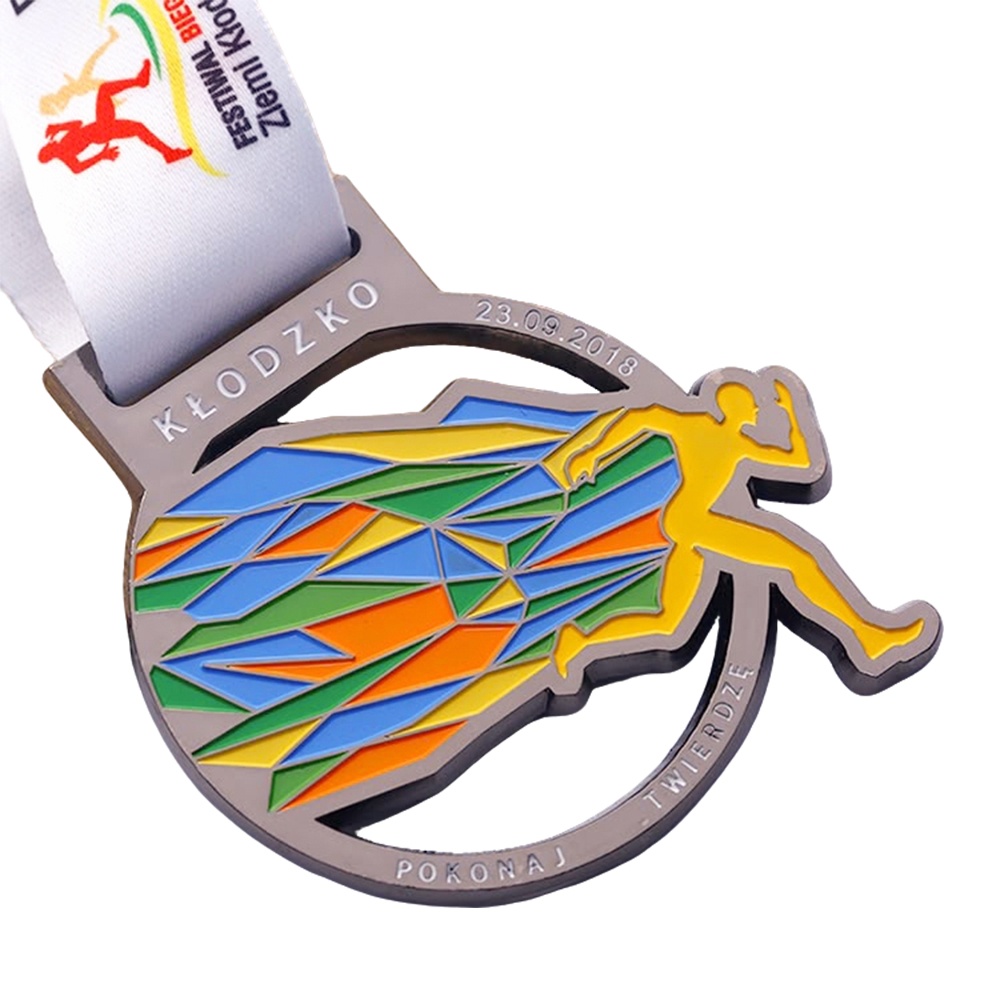 Track and field medals, colorful track and field runner silhouette commemorative badges