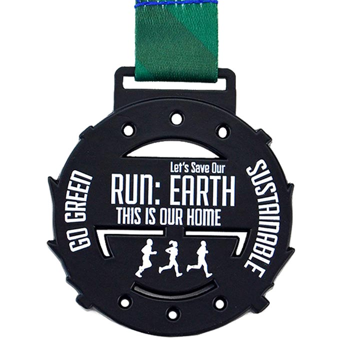Charity Run Medal - Antique Silver Green Enamel Multi-Circle Commemorative Badge