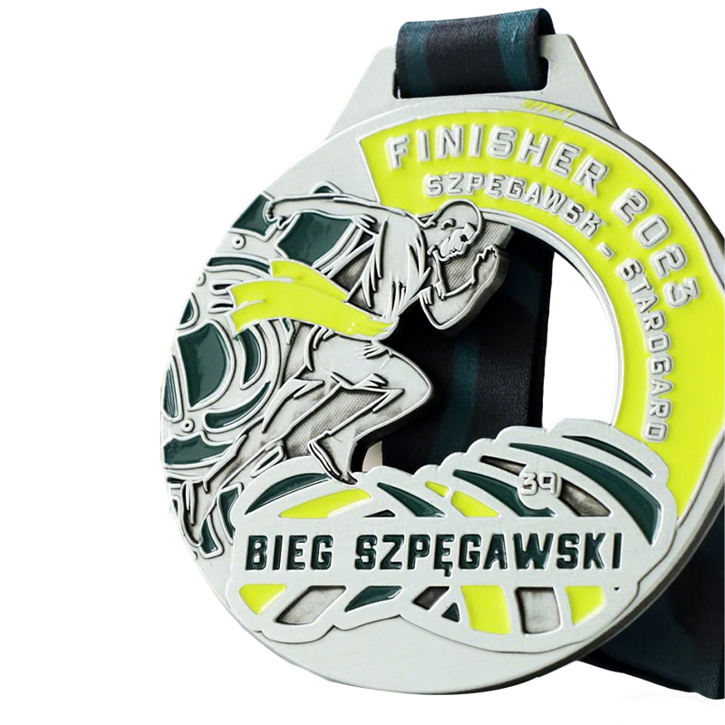 Charity Run Medal - Antique Silver Green Enamel Multi-Circle Commemorative Badge