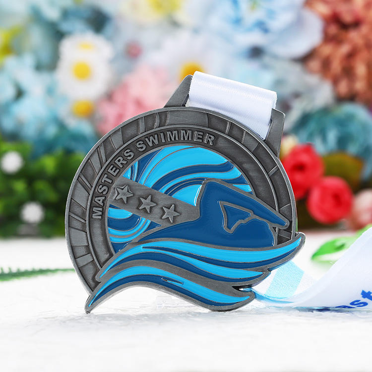 Wholesale Custom Metal 3d Basketball Danceboxing Medals Antique Silver Soft Enamel Logo Swimming Medals