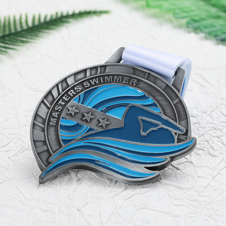 Wholesale Custom Metal 3d Basketball Danceboxing Medals Antique Silver Soft Enamel Logo Swimming Medals
