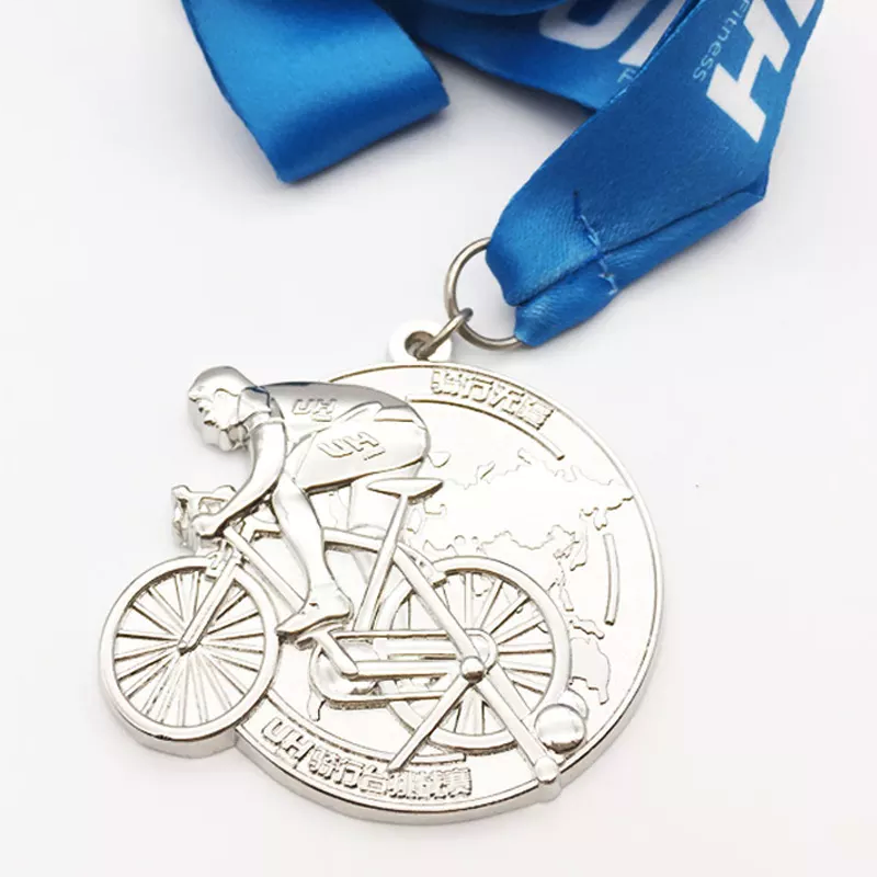 Wholesale Custom Cycling Finisher Medal Zinc Alloy 3D Mountain Bike Race Sports Medal with Ribbon