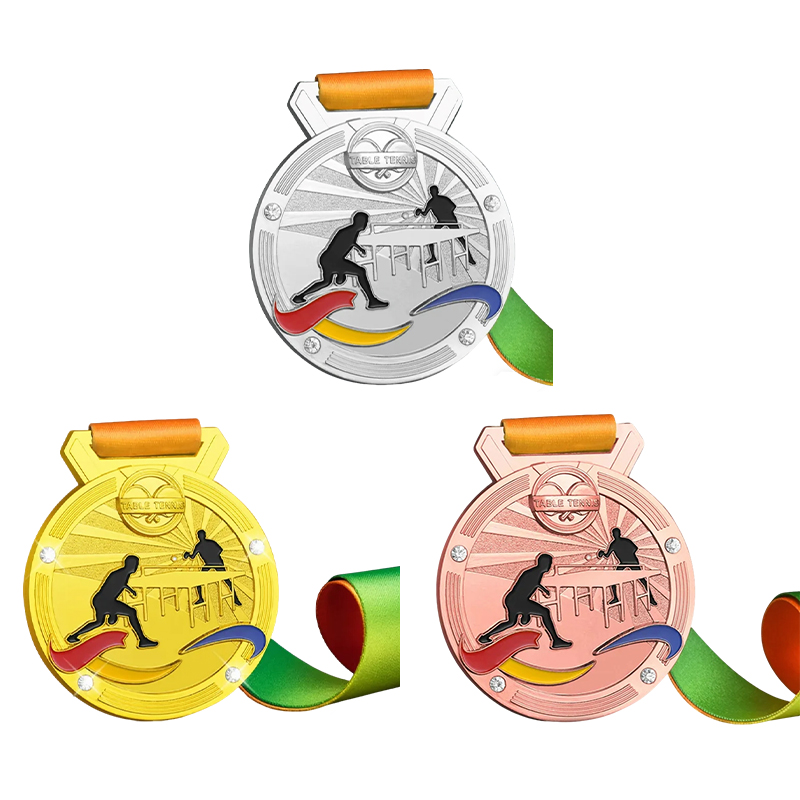 Gold, silver, and bronze tricolor table tennis tournament medals; Rainbow racket enamel commemorative medals.