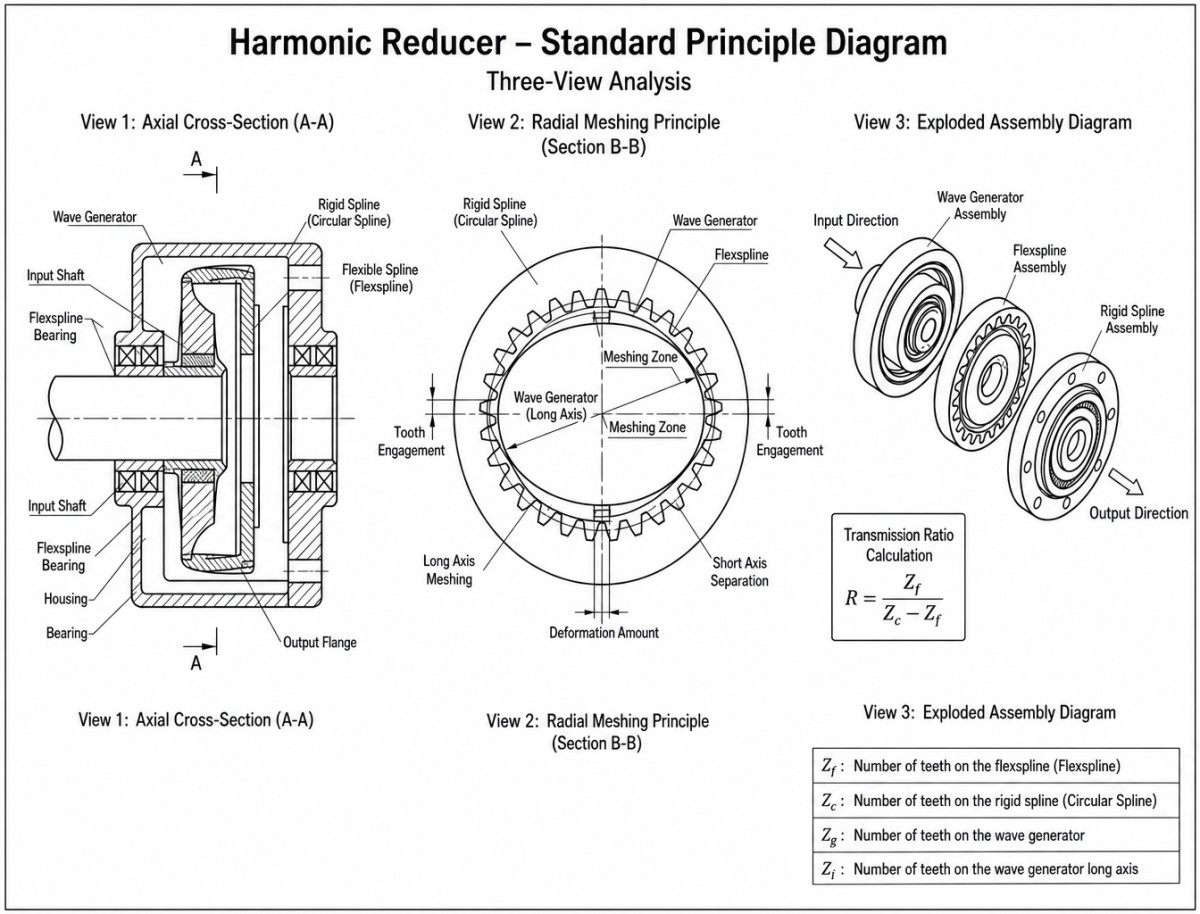 Transmisión por flexspline y arquitectura de baja holgura del reductor Harmonic Drive