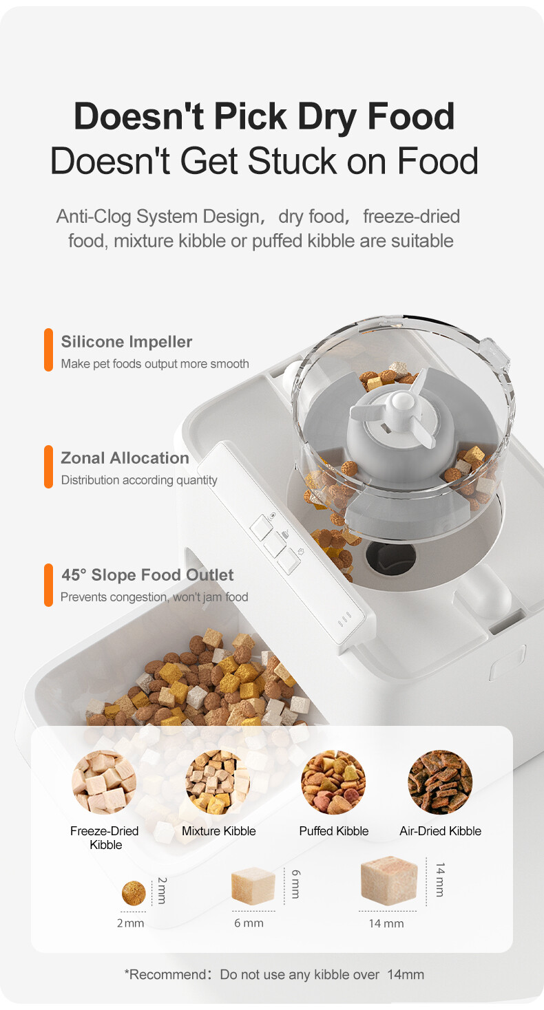 6L 3-12mm kibble pet dry food Smart Feeder with Senser Camera 2.4G/5G dual band WiFi Tuya App Remote Operation GFD24 Series