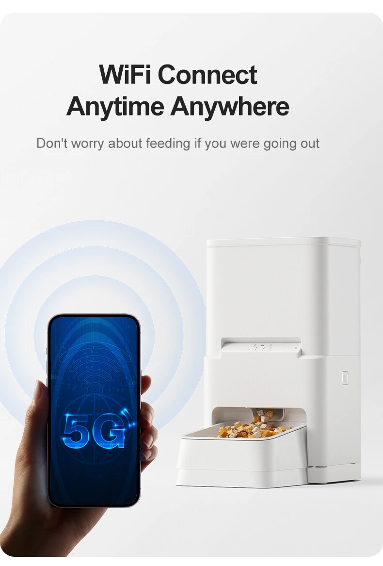 6L 3-12mm kibble pet dry food Smart Feeder with Senser Camera 2.4G/5G dual band WiFi Tuya App Remote Operation GFD24 Series