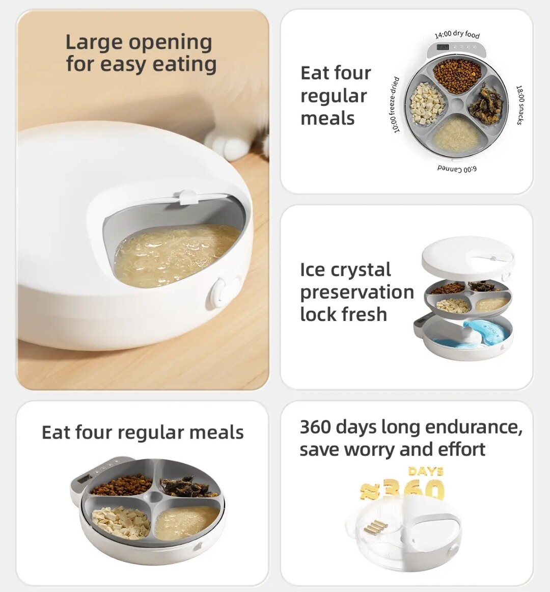 230ml*4-Meals Pet Wet Food Dispenser 12Hours Freshness Outside Feeder Travel Use Smart Multi-Meal Feeder GFQ15