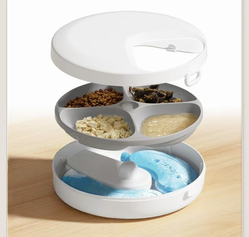 230ml*4-Meals Pet Wet Food Dispenser 12Hours Freshness Outside Feeder Travel Use Smart Multi-Meal Feeder GFQ15
