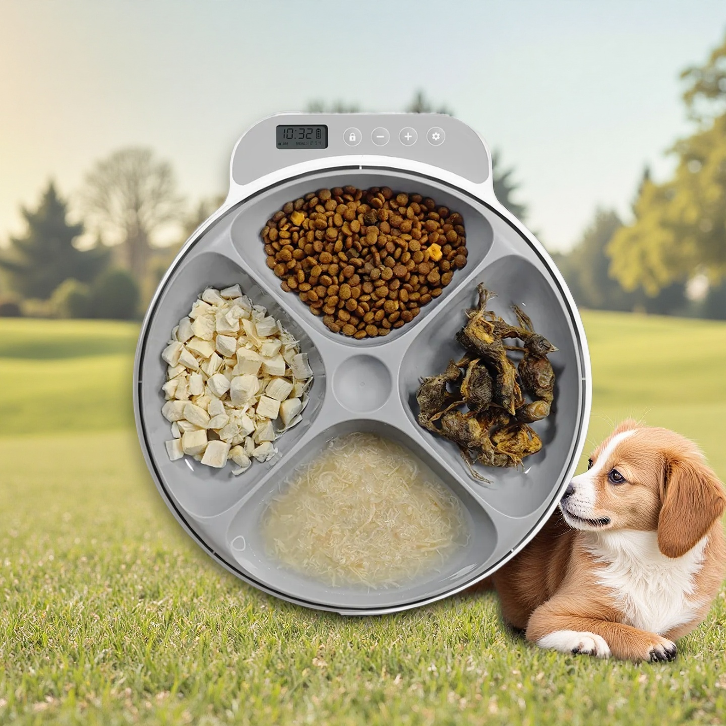 230ml*4-Meals Pet Wet Food Dispenser 12Hours Freshness Outside Feeder Travel Use Smart Multi-Meal Feeder GFQ15