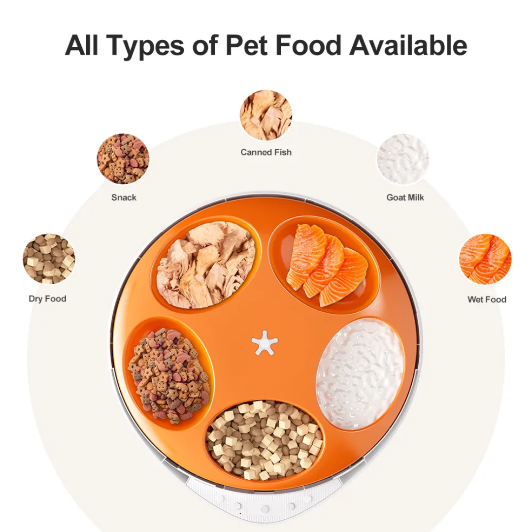 Travel Use 5-Meal Pet Wet Food Dispenser Battery Power Dry Food Outside Pet Self-Feeder GFD23 Series