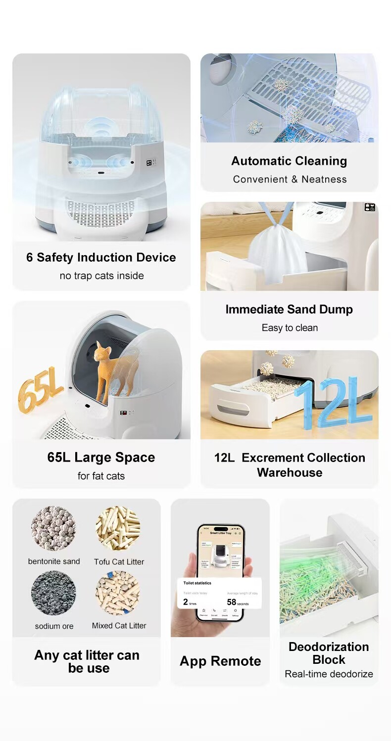 65L Commercial Self-Cleaning Cat Litter Box with TUYA APP Control | | OEM/ODM for Multi-Cat Facilities & Pet Retailers GLW55/55W