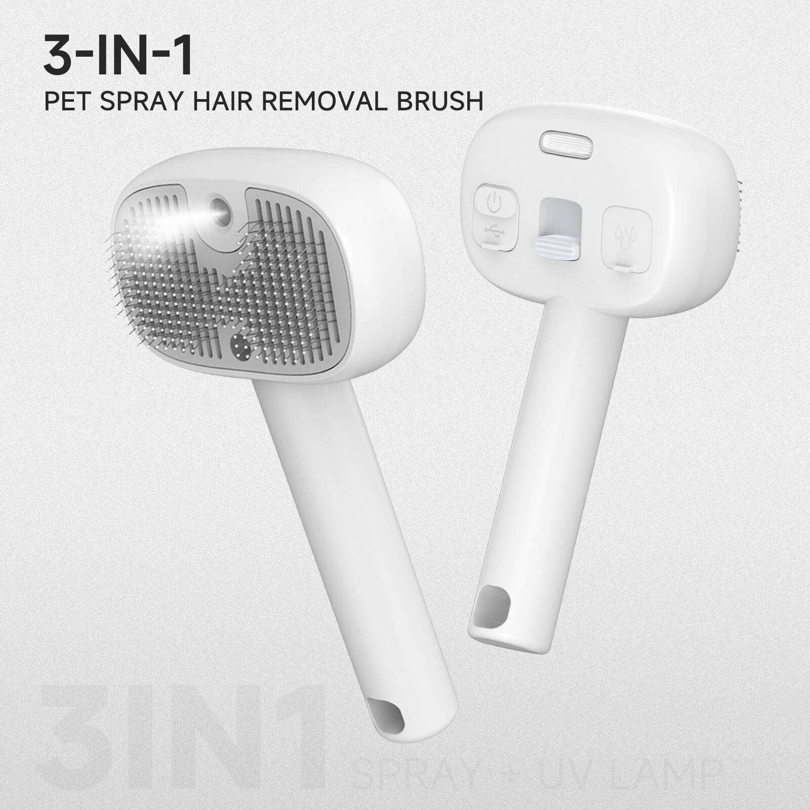 3in1 Smart UV Disinfection & 40ml Spray Pet Grooming Comb Floating Hair Brush with detachable handle storage GBC60