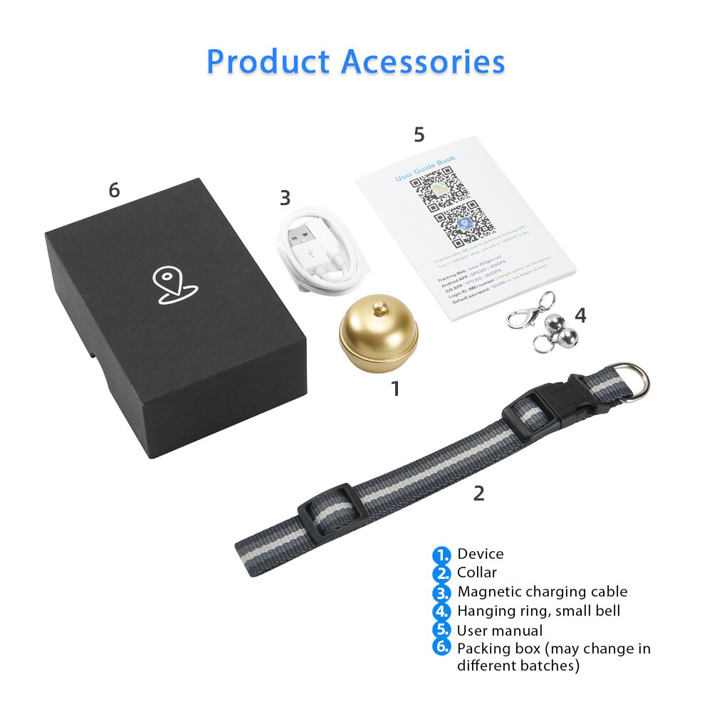 Bell GPS Tracker for Pets - 5-System Real Time Tracking 4-Day Battery IP67 Waterproof