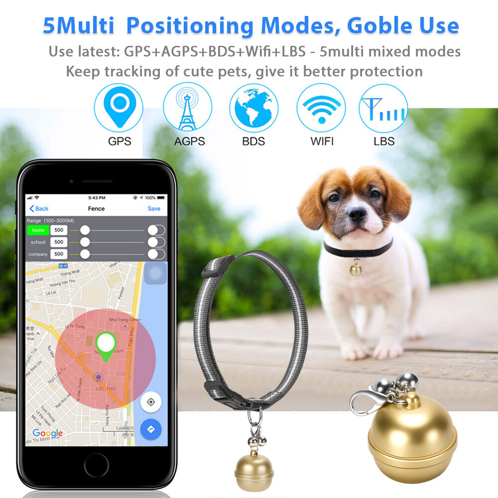 Bell GPS Tracker for Pets - 5-System Real Time Tracking 4-Day Battery IP67 Waterproof