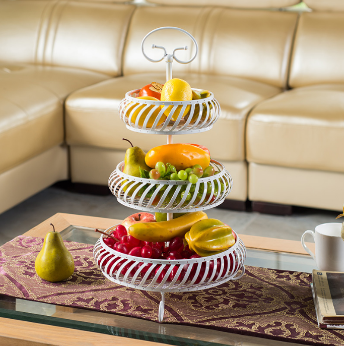 Light Luxury Fruit Basket Personalized Fashion Three-Layer Fruit Basin Iron Living Room Home Light Luxury Fruit Plate Multi-Layer Storage Rack