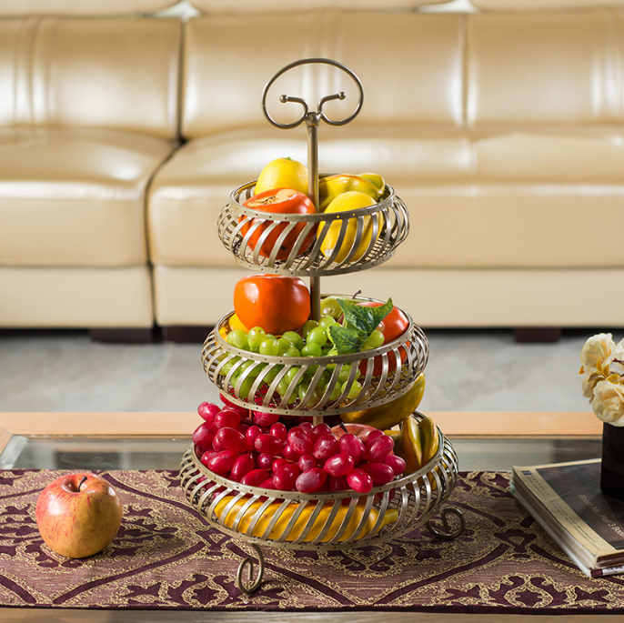 Light Luxury Fruit Basket Personalized Fashion Three-Layer Fruit Basin Iron Living Room Home Light Luxury Fruit Plate Multi-Layer Storage Rack