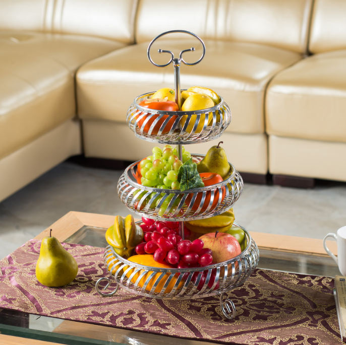 Light Luxury Fruit Basket Personalized Fashion Three-Layer Fruit Basin Iron Living Room Home Light Luxury Fruit Plate Multi-Layer Storage Rack