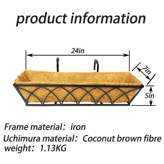 Coconut Palm Pot Indoor Flower Stand Coconut Palm Iron Frame Flower Pot 24 Inch Rectangular Coconut Palm Potted Wall-Mounted Balcony Coconut Palm Pot
