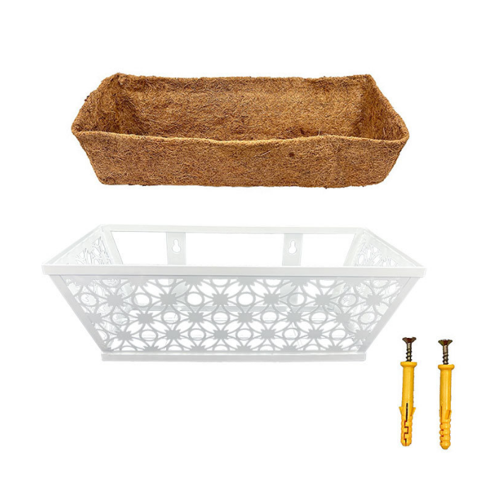 Lron Rectangular Window Sill Hardware 14 Inches White Peach Blossom Style Factory Wholesale Balcony Coconut Palm Flower Pot