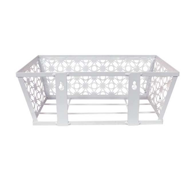 Lron Rectangular Window Sill Hardware 14 Inches White Peach Blossom Style Factory Wholesale Balcony Coconut Palm Flower Pot