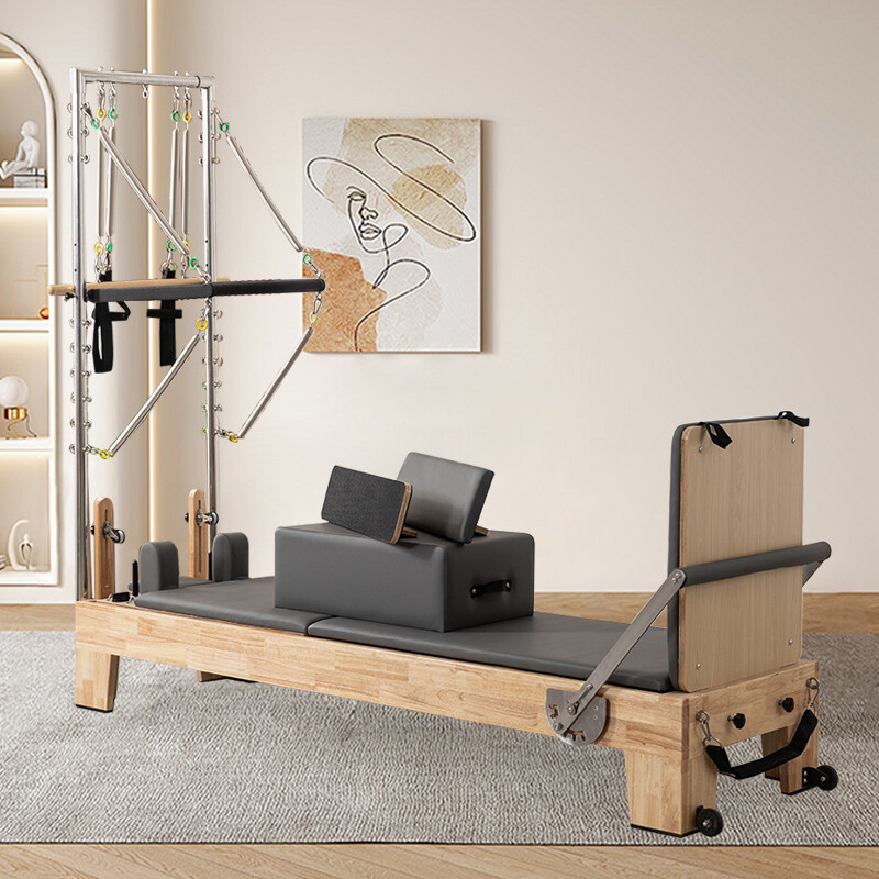 oak Pilates Reformer with tower