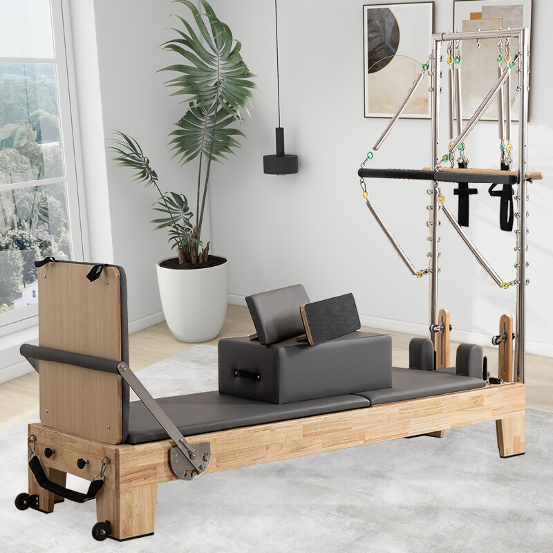 oak Pilates Reformer with tower