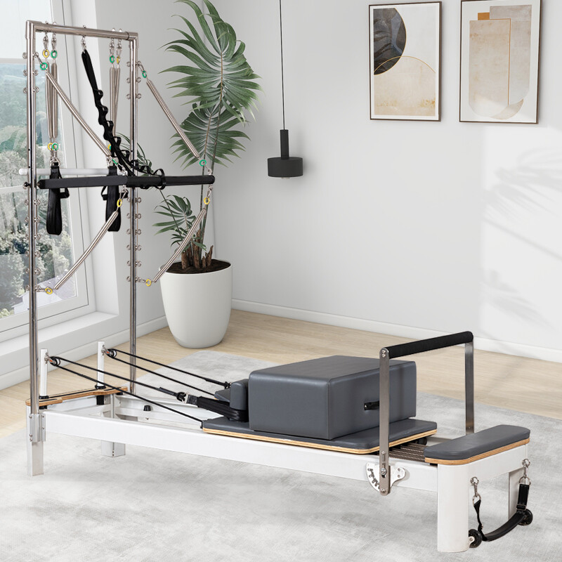 White Shorty Aluminum Pilates Reformer with Tower