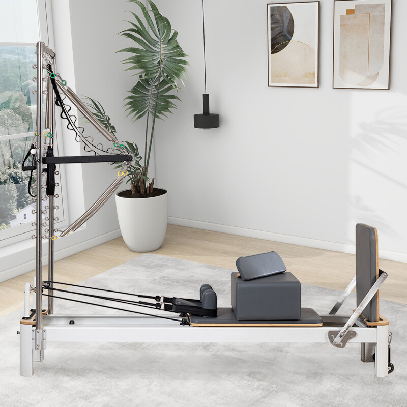 White Shorty Aluminum Pilates Reformer with Tower