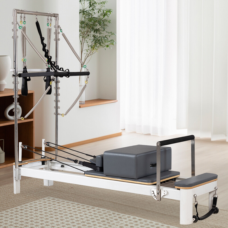 White Shorty Aluminum Pilates Reformer with Tower