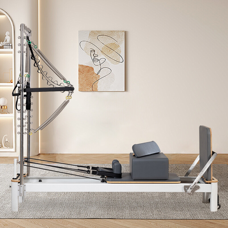 White Shorty Aluminum Pilates Reformer with Tower