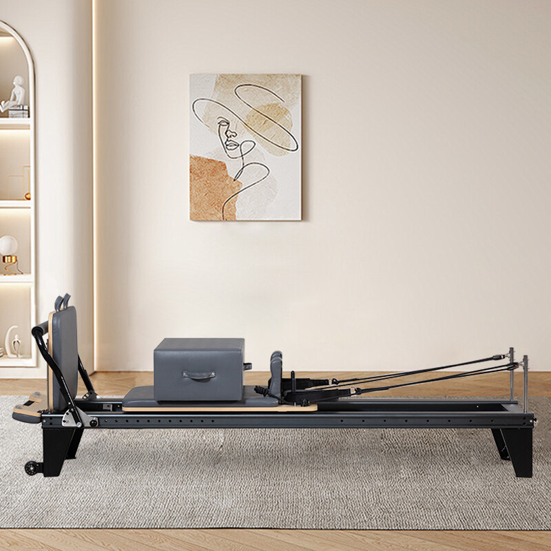 Black High Leg Aluminum Pilates Reformer with Track