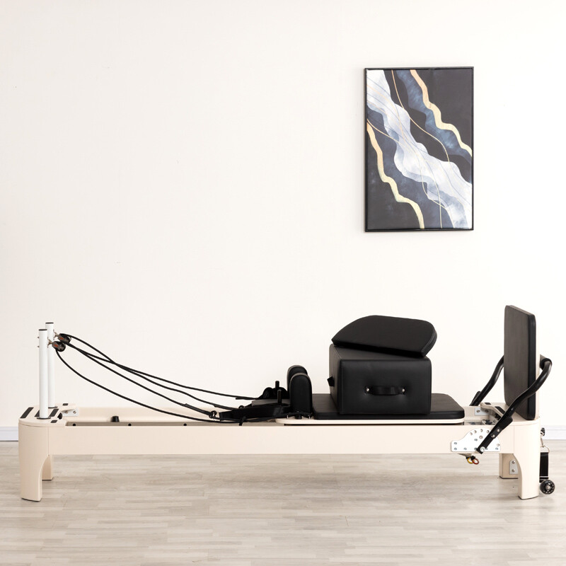 White Rounded Wooden Pilates Reformer