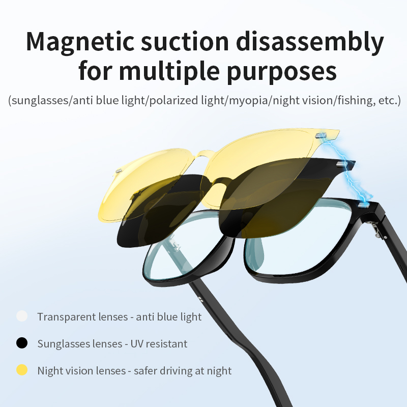 G05-T3 Smart Bluetooth Sunglasses with Magnetic Design, Hands-Free Calls, GPS Navigation, Music Playback & Remote Camera Control, Multifunctional Wireless Audio Glasses
