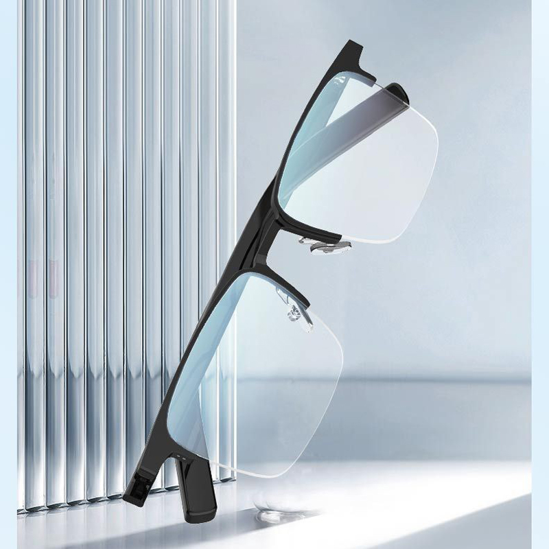 G05-T4 Bluetooth 5.3 Semi-Rimless Smart Glasses with Noise Cancelling, Stereo Sound, Blue Light Blocking Lenses, Wireless Audio Sunglasses for Music & Calls