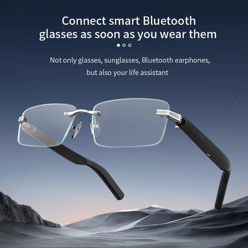 G06-T Stylish High-Tech Rimless Smart Bluetooth Glasses with Hands-Free Calls, Camera, Voice Assistant & Blue Light Blocking Lenses, Multifunctional Smart Eyewear