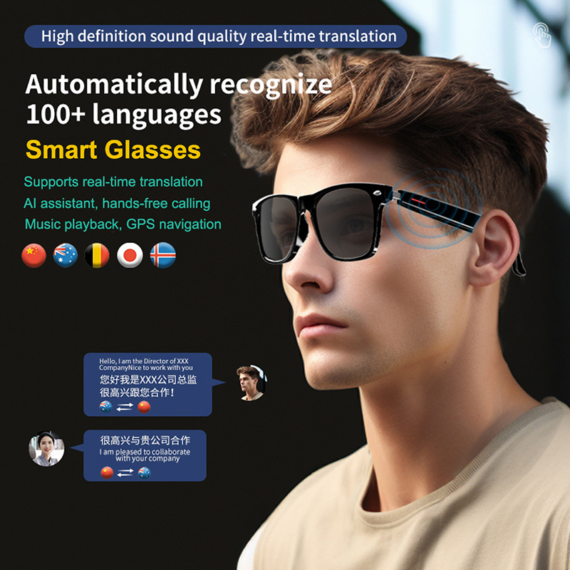 E13-C Smart AI Translation Bluetooth Glasses – Real-time Translation in 100+ Languages, Music & Calls, AI Smart Glasses