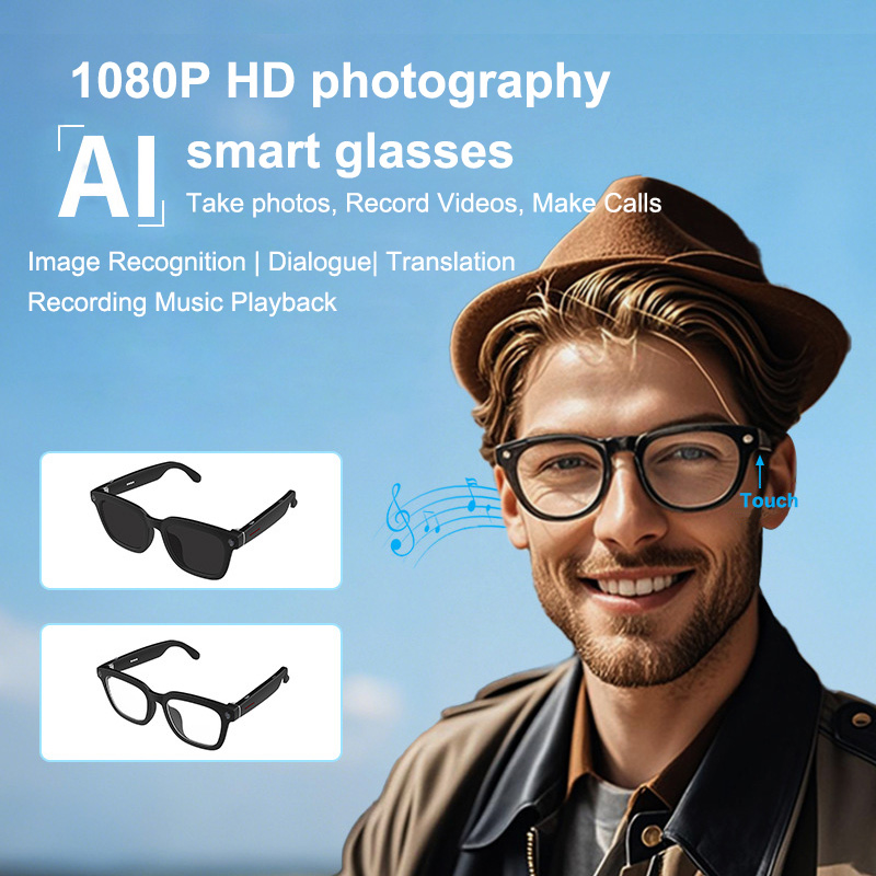 V03-T5 AI Camera Smart Sunglasses with 8MP Lens, Photo & Video Recording, Noise Cancelling, AI Recognition, Real-Time Translation, Multifunctional Smart Eyewear