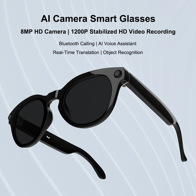V03-T6 AI Camera Smart Glasses with 8MP HD Camera | Bluetooth Calling, Music, Navigation, Photo & Video Recording, Real-time Translation, Futuristic Tech Eyewear