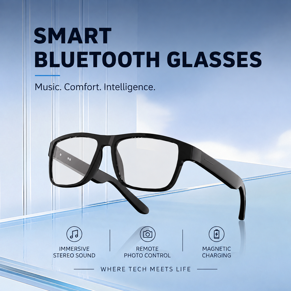 A02 Smart Bluetooth Glasses for Cycling, Travel & Everyday Work | AI Voice Assistant, Hands-Free Calling & Remote Phone Camera Control