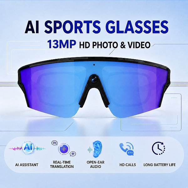 V06 Pro Sports Smart Camera Glasses | Smart Sports Eyewear with 13MP HD Camera, AI Image Enhancement & Smart Stabilization for Cycling, Travel & Outdoor Use V06 Pro Sports Smart Camera Glasses | Smart Sports Eyewear with 13MP HD Camera, AI Image Enhancement & Smart Stabilization for Cycling, Travel & Outdoor Use