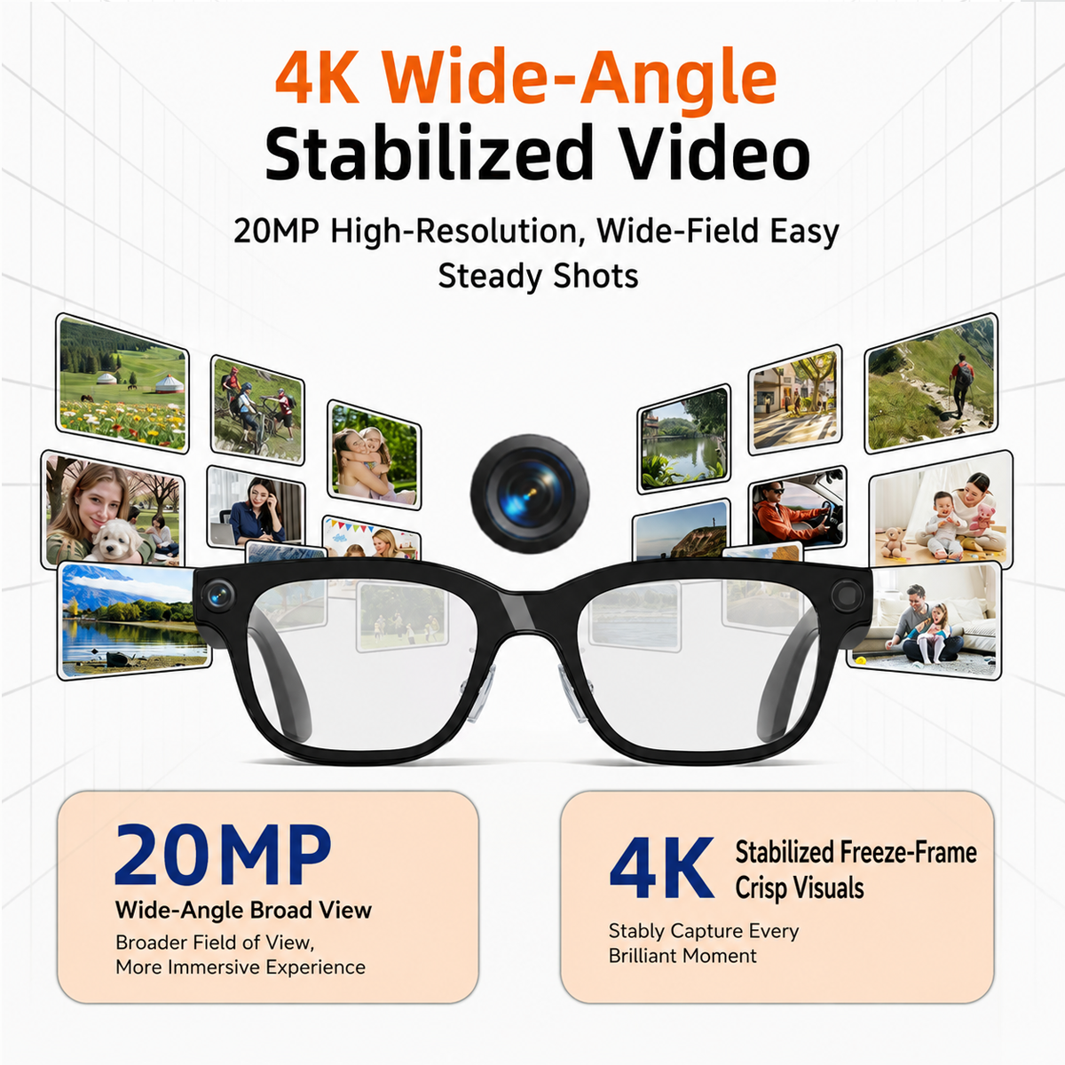 V07 Smart Camera Glasses | AI Eyewear for Everyday Use & Outdoor Activities with 20MP Wide-Angle Camera, 4K Stabilized Video, Real-Time Translation & Bone-Mic Noise Reduction