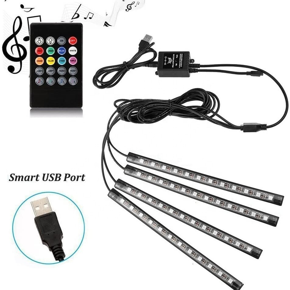 Cross-border exclusive APP car fantasy color foot well atmosphere light USB one to four foot bottom lights voice-controlled rhythm atmosphere light