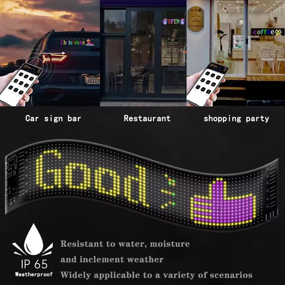 Bluetooth APP remote control car devil eye headlight USB car LED flexible advertising soft screen car window neon light