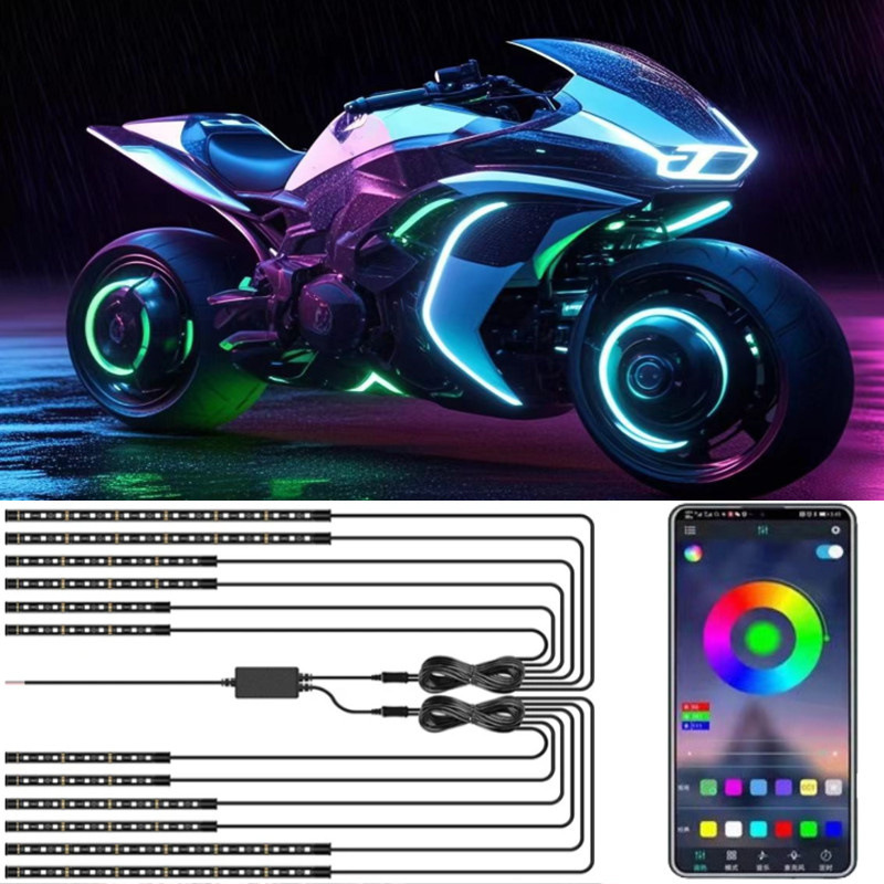 Cross-border hot-selling motorcycle light bar atmosphere light one to eight chassis light strip modified RGB music rhythm atmosphere light